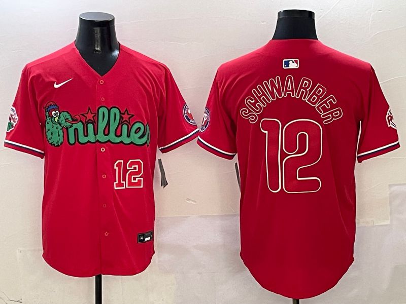 Men Philadelphia Phillies #12 Schwarber Red three generations Joint Name 2025 Nike MLB Jersey style 2->philadelphia phillies->MLB Jersey